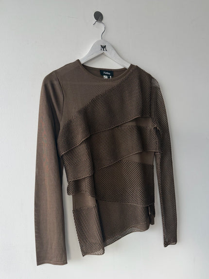 CLAUDE MONTANA - 1990s MESH PANELS LONG SLEEVE TOP