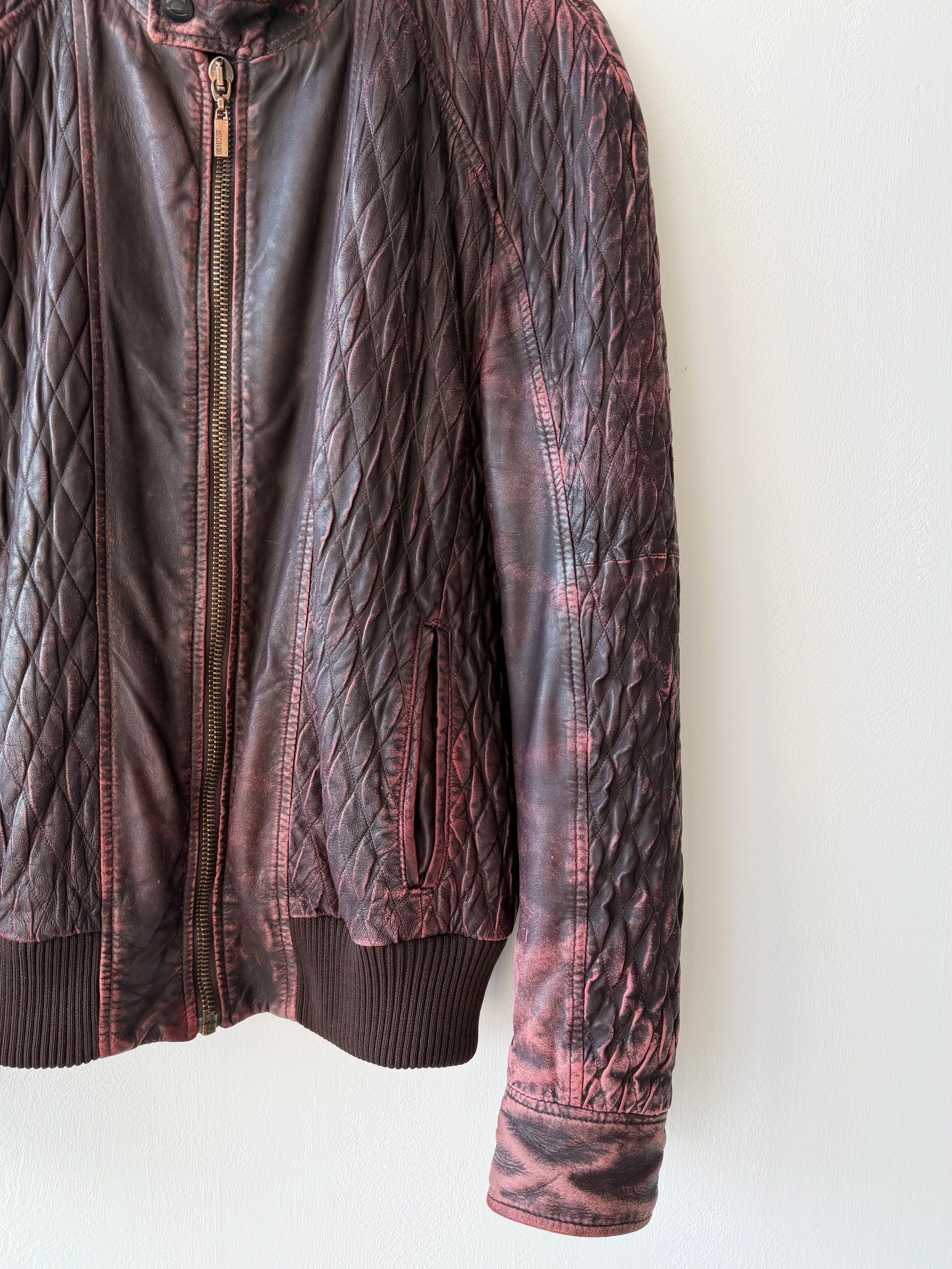 JUST CAVALLI - F/W 2008 DISTRESSED LEATHER BOMBER JACKET