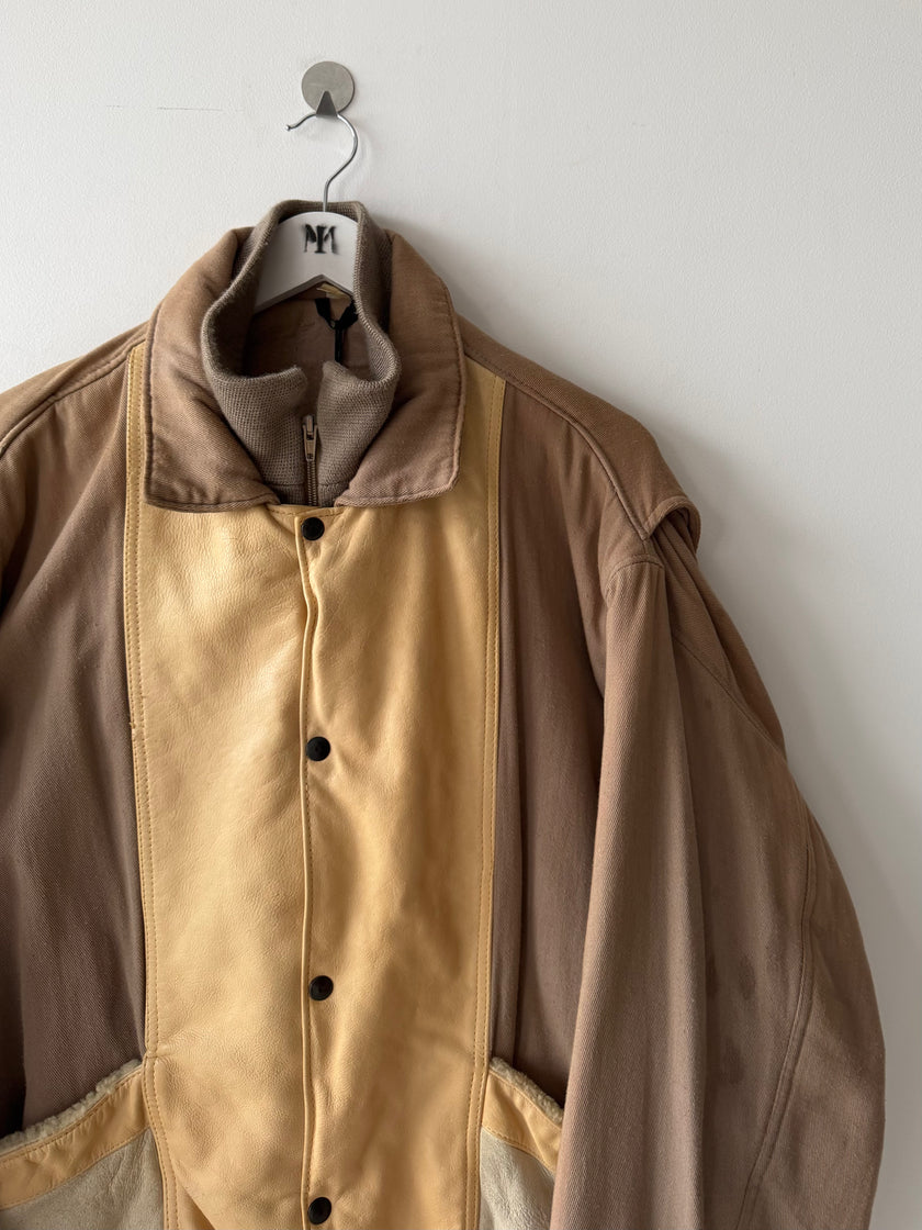 ITALIAN LABEL 1980s LAYERED JACKET WITH LEATHER FRONT AND SHEARLING POCKET AND CUFFS