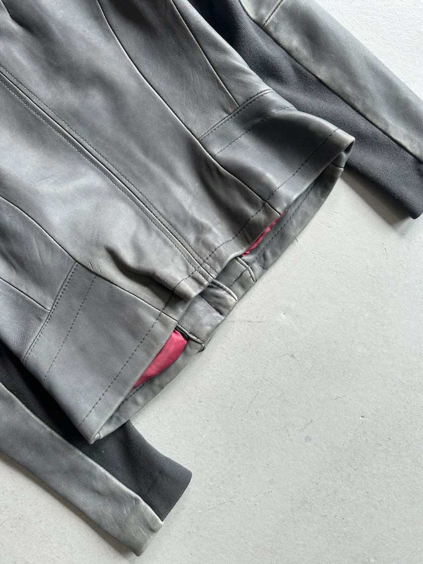 ELIE TAHARI - 2000s ASYMMETRIC RUCHED FRONT LEATHER JACKET