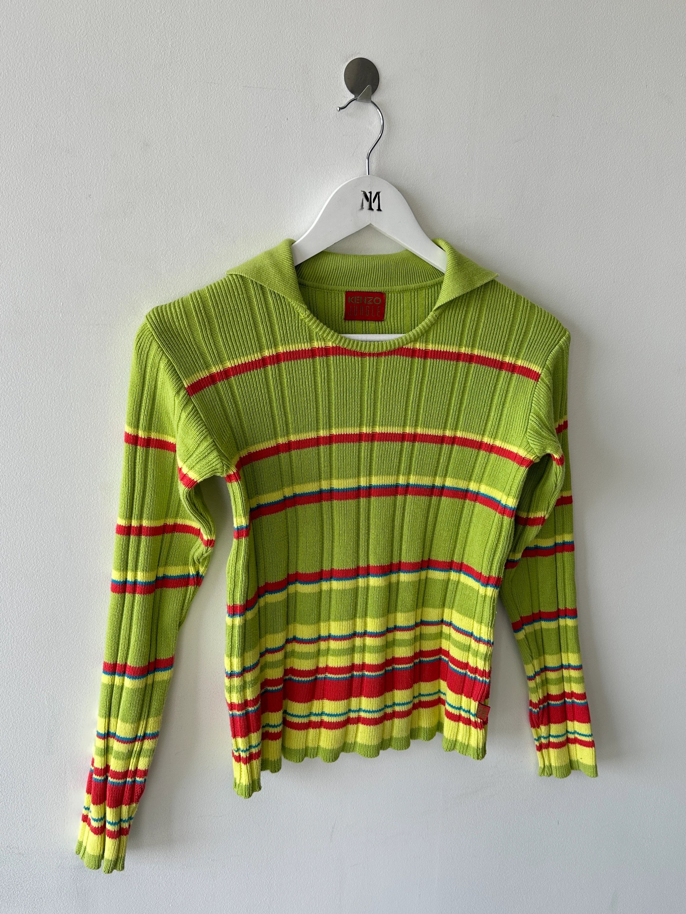 KENZO - early 2000s RIBBED POLO LONG SLEEVE TOP