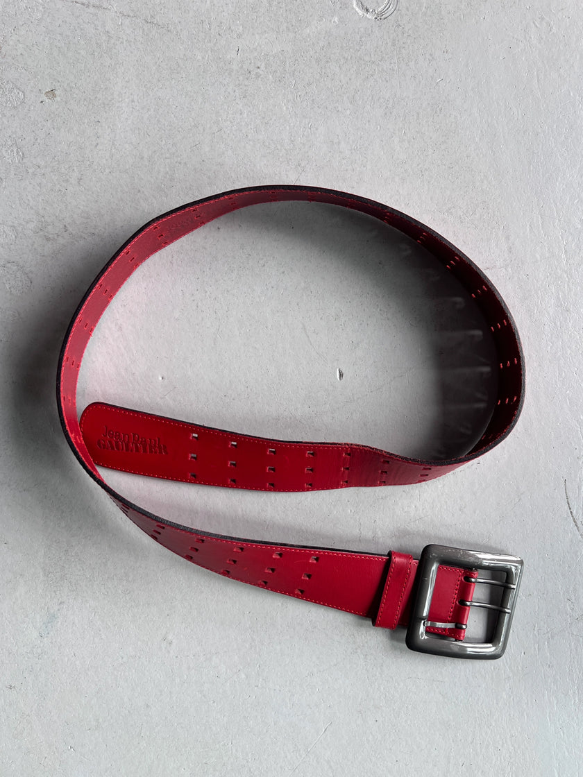 JEAN PAUL GAULTIER - 1990s GRID PERFORATION LEATHER BELT