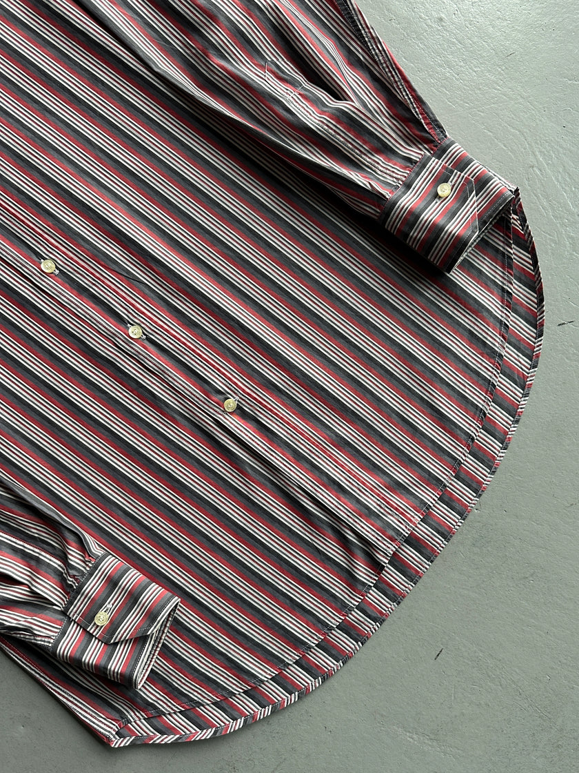 ETRO - 1990s SQUARE COLLAR STRIPED LONG SLEEVE SHIRT