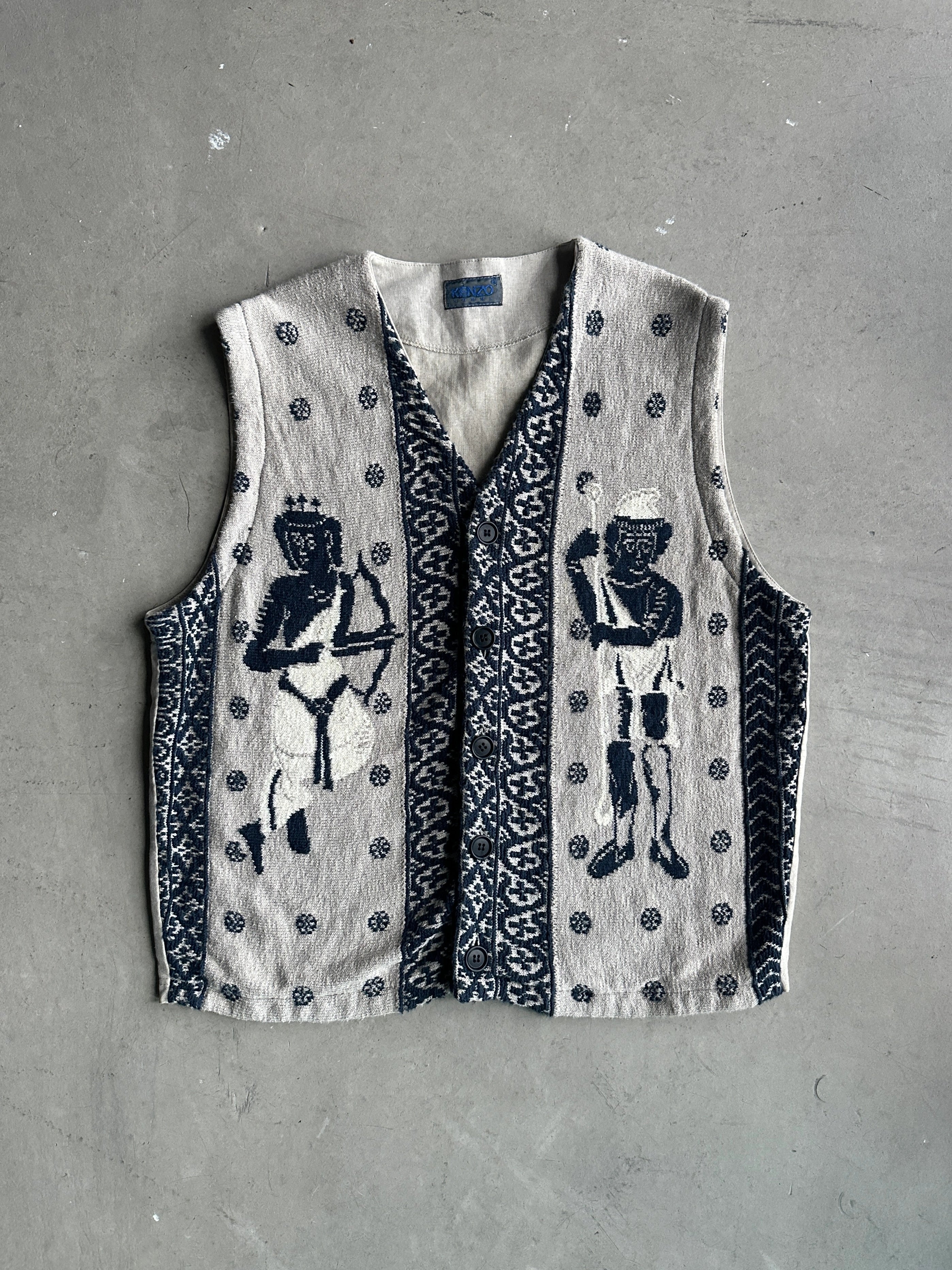 KENZO - 1980s KNITTED FRONT WAISTCOAT