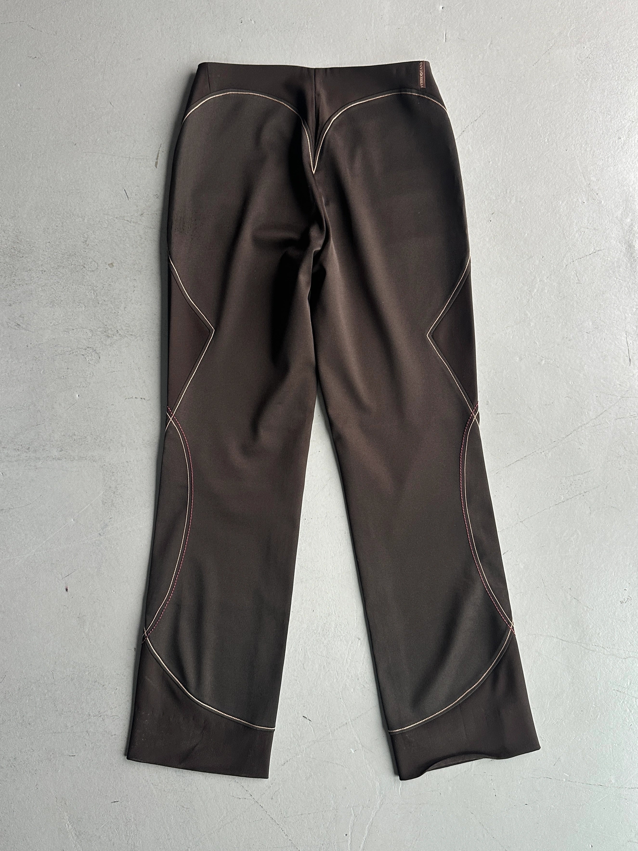 GIANFRANCO FERRÉ - 1990s SAMPLE EMBROIDERED TROUSERS WITH FLARED HEMS