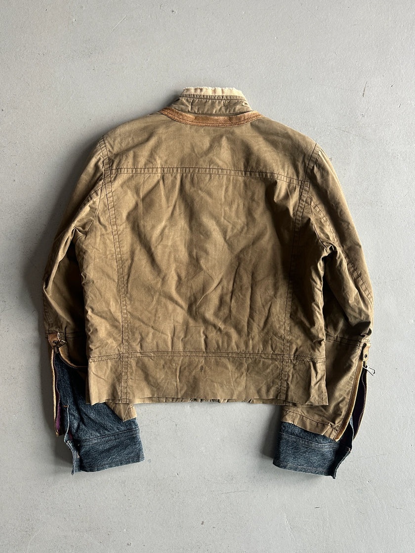 DSQUARED2 - F/W 2002 HOMELESS COLLECTION LAYERED DENIM SLEEVE JACKET WITH LEATHER DETAILS