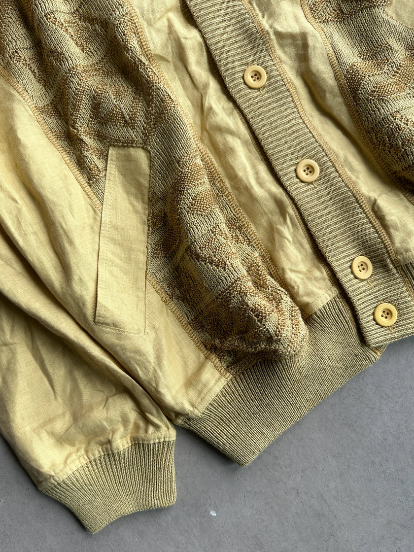 1980s LINEN CARDIGAN WITH KNITTED FRONT