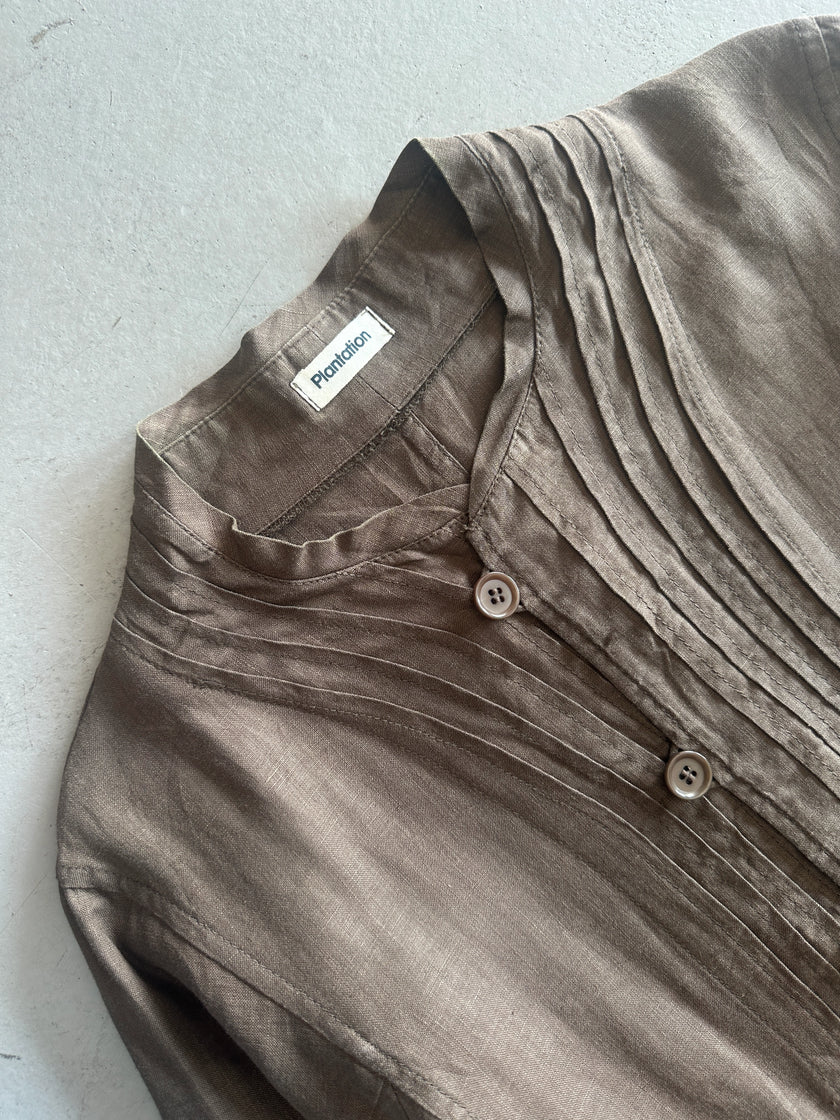 PLANTATION ISSEY MIYAKE - 1990s FLARED HEM LINEN BLOUSE