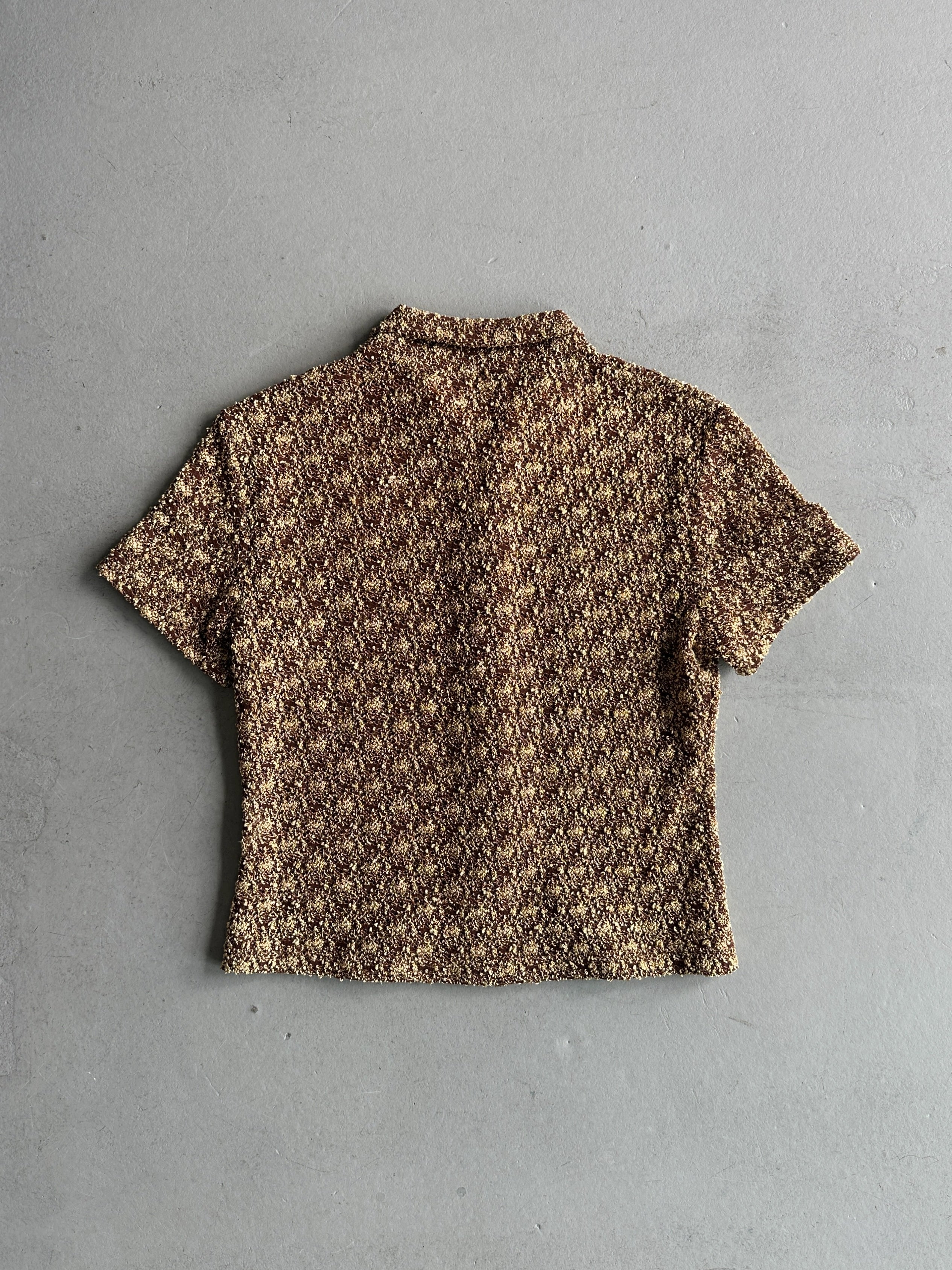 1970s CROP FIT BUTTONED SHORT SLEEVE KNIT TOP