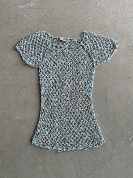 2000s SEQUINS DETAIL SHEER MESH T-SHIRT