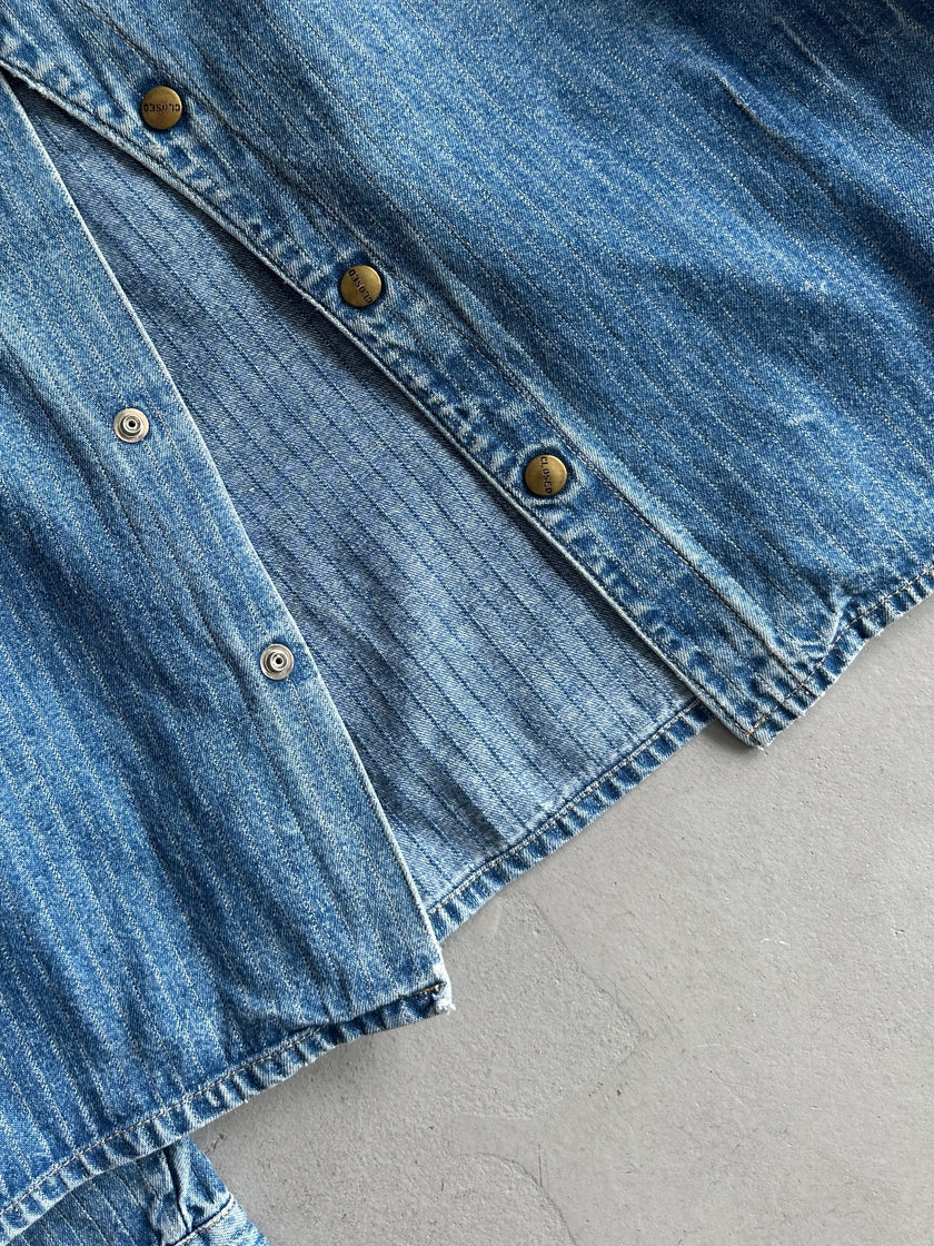 CLOSED - 1980S ASYMMETRICAL CLOSURE PINSTRIPED DENIM JACKET