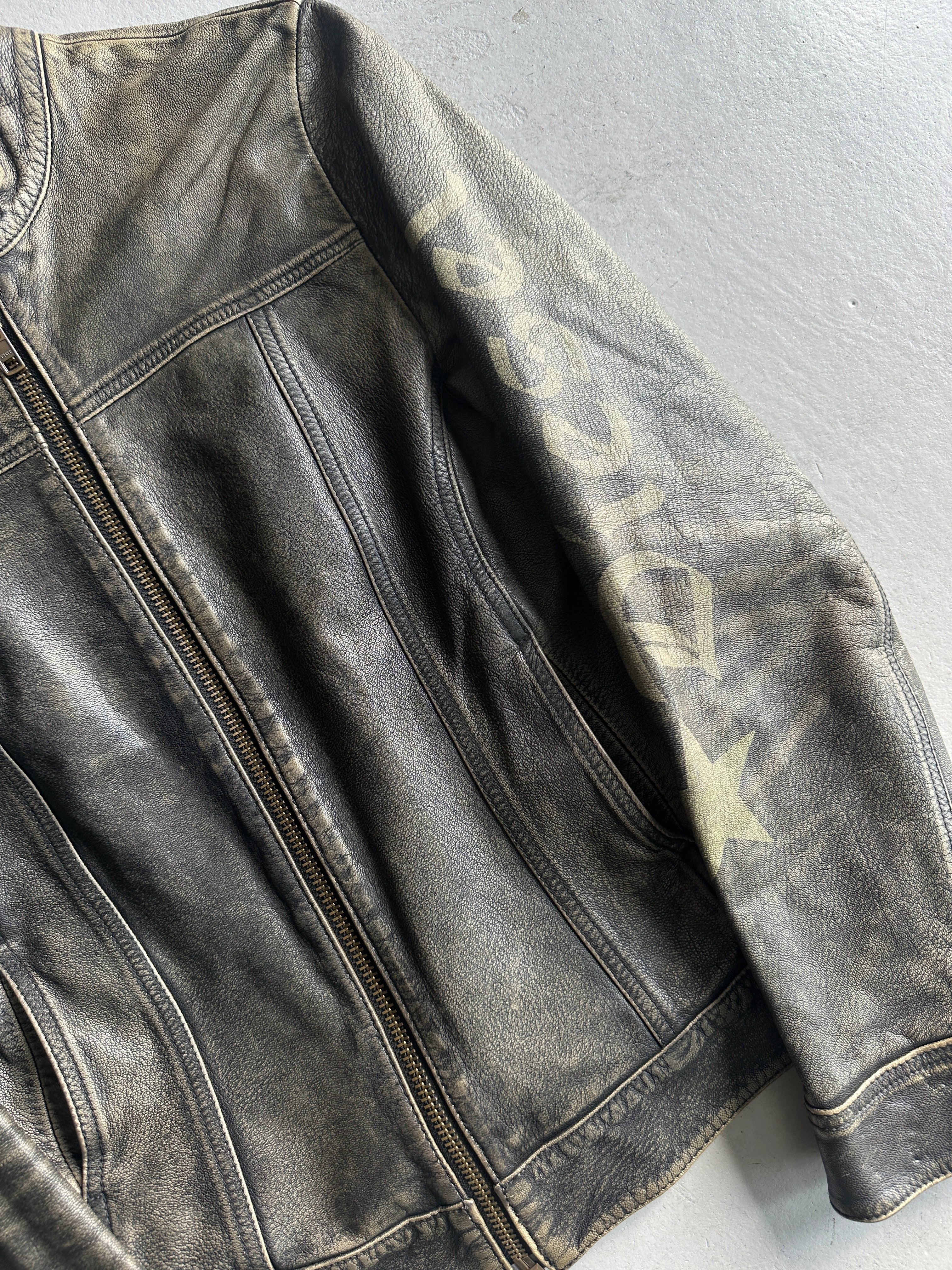 DIESEL - 2000s DISTRESSED LEATHER BIKER JACKET