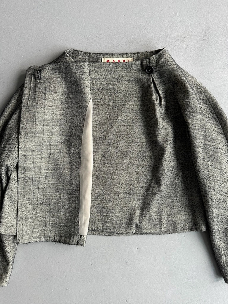 MARNI - 1990s CROP FIT HERRINGBONE BLAZER