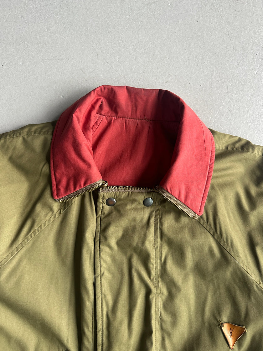 YVES SAINT LAURENT - 1980s 2 IN 1 REVERSIBLE BOMBER JACKET WITH ZIP AT COLLAR