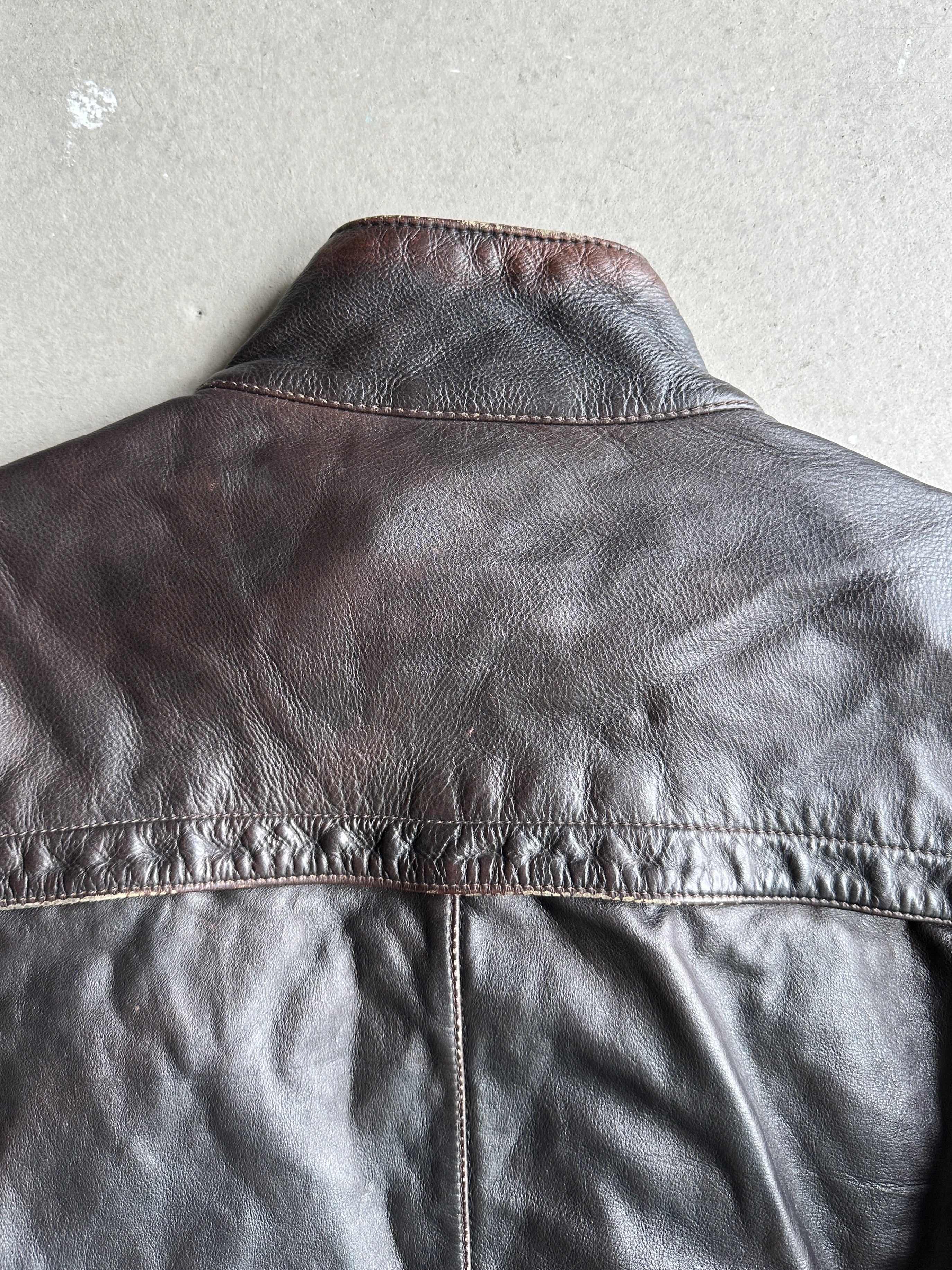 CERRUTI 1881 - 1980s CARGO DISTRESSED LEATHER JACKET