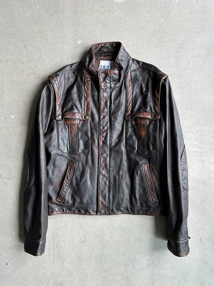 CERRUTI 1881 - 1980s CARGO DISTRESSED LEATHER JACKET