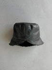 1970s LEATHER BUCKET HAT WITH FAUX FUR BRIM AND LINING