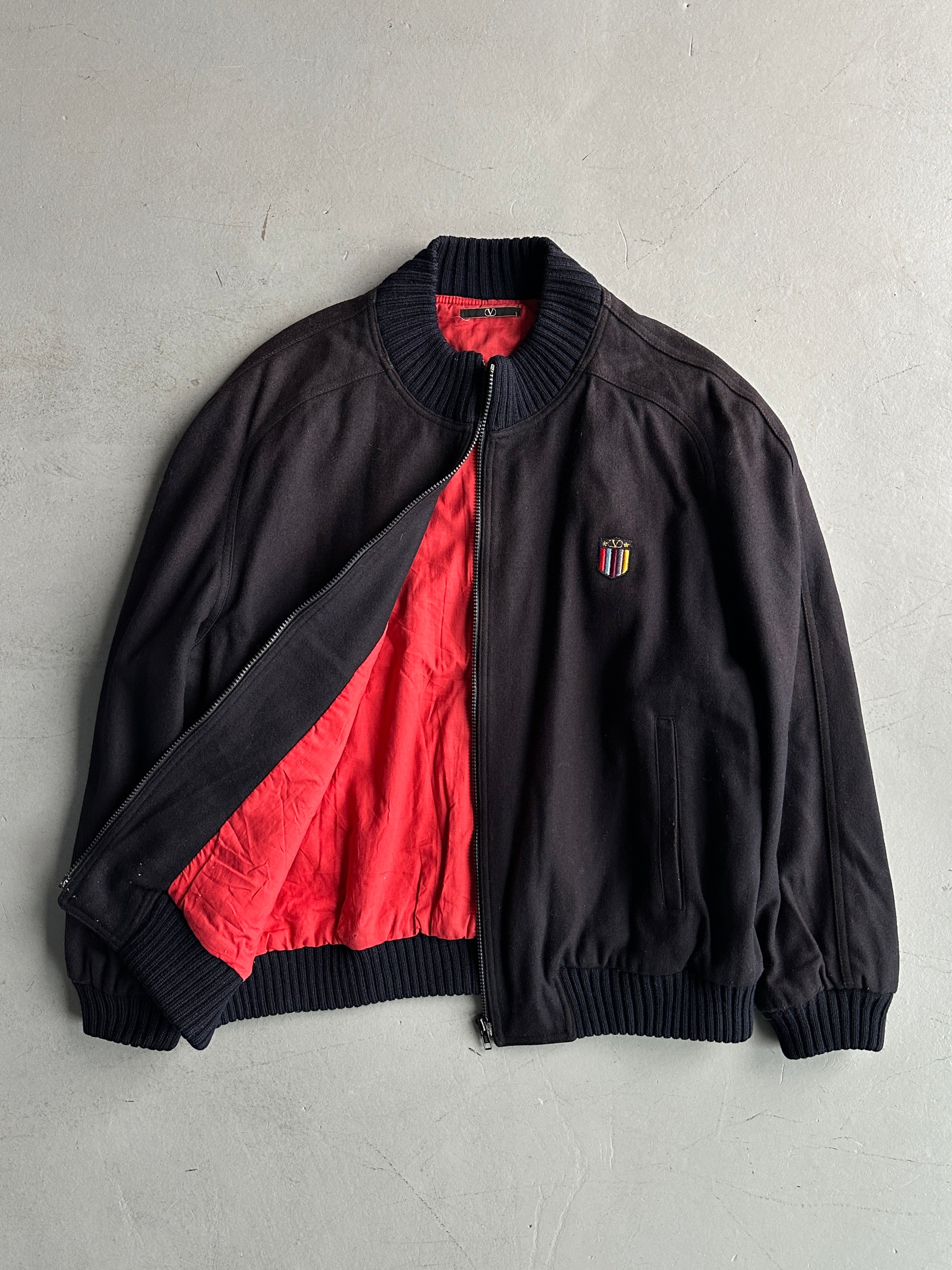 VALENTINO - 1980s WOOL BOMBER JACKET WITH RIBBED COLLAR AND CUFFS