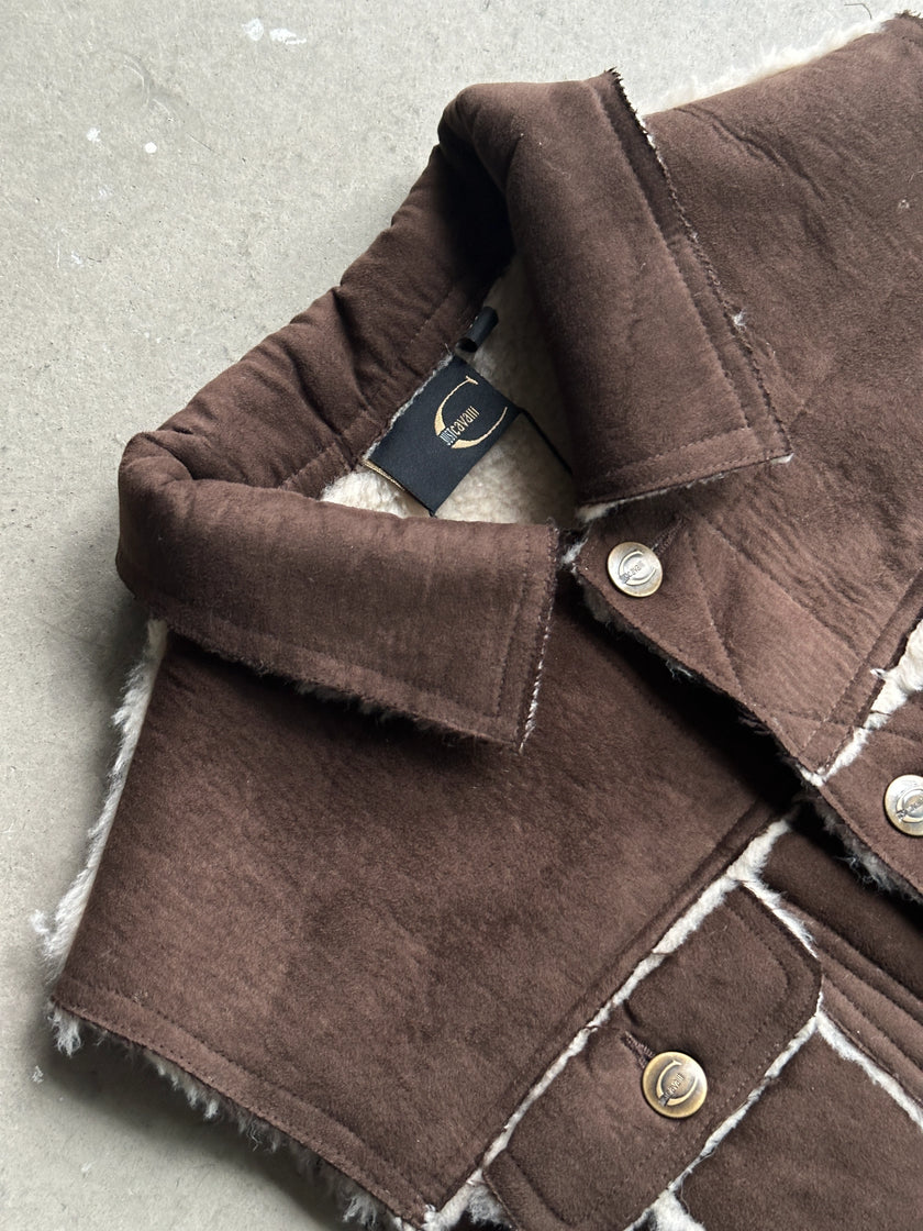 JUST CAVALLI - 2000s CROP FIT SHEARLING GILET JACKET