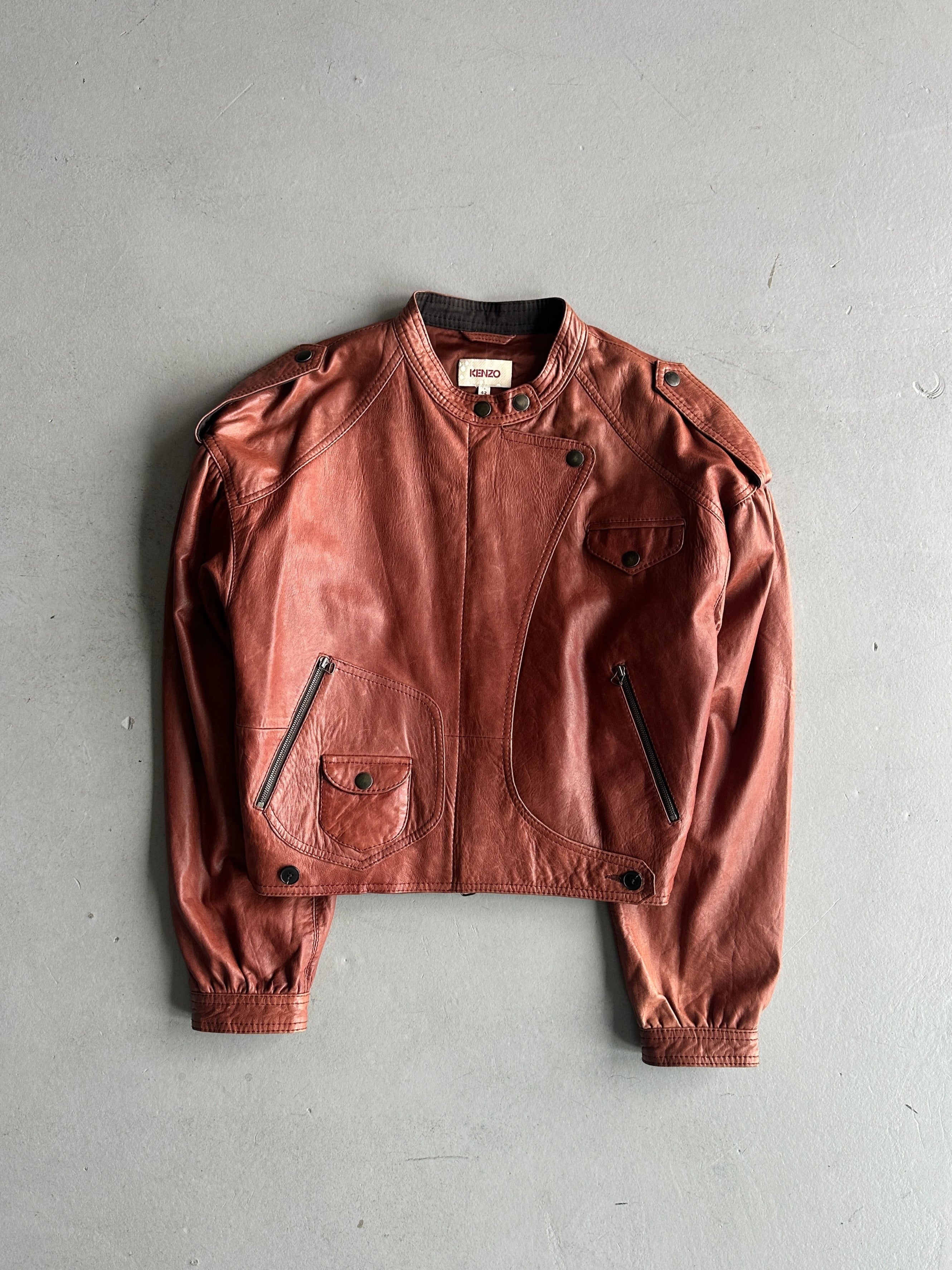 KENZO - 1990s ASYMMETRICAL LEATHER BIKER JACKET