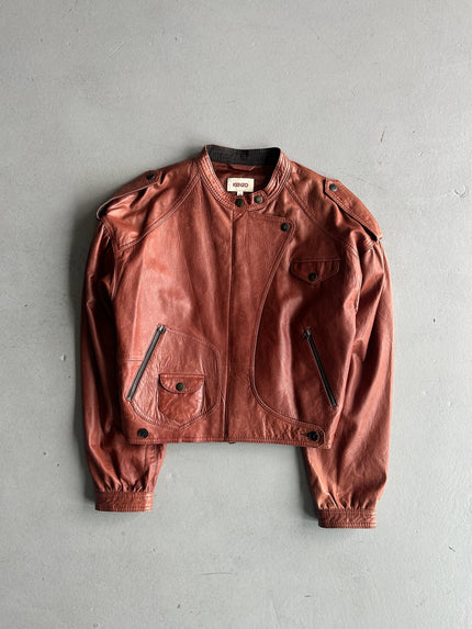 KENZO - 1990s ASYMMETRICAL LEATHER BIKER JACKET