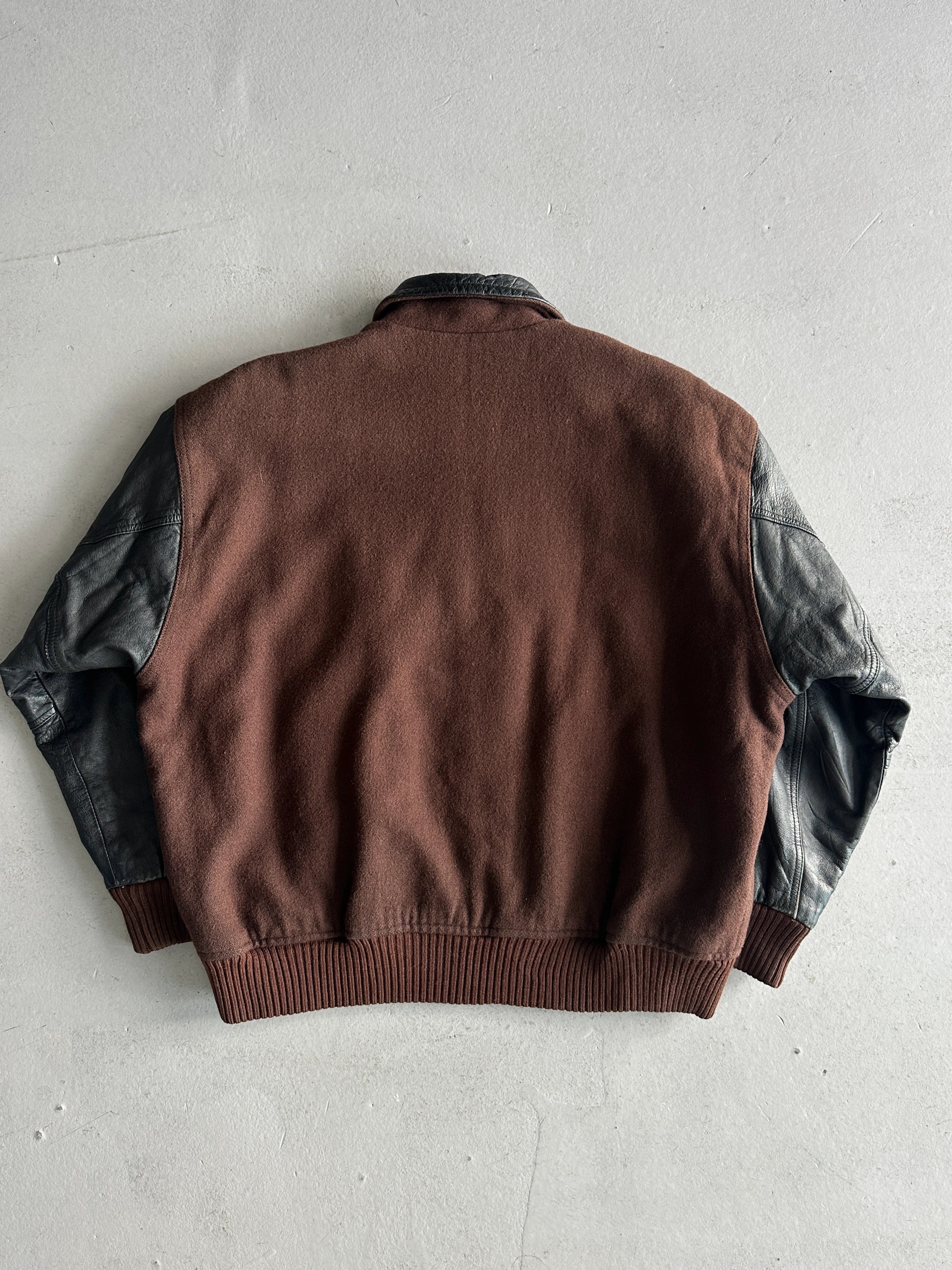 ISSEY MIYAKE HAI - A/W 1993 BOMBER JACKET WITH CONTRASTING LEATHER SLEEVE AND COLLAR