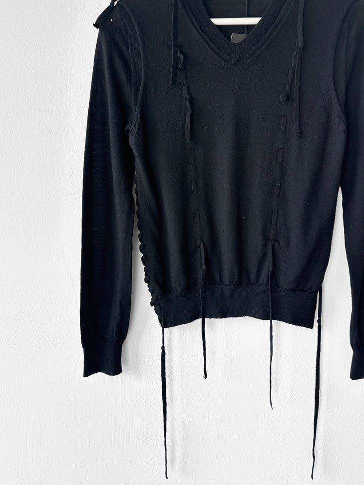 COMME DES GARÇONS -  S/S 2005 V NECK LONG SLEEVE KNIT TOP WITH LACING DETAILS