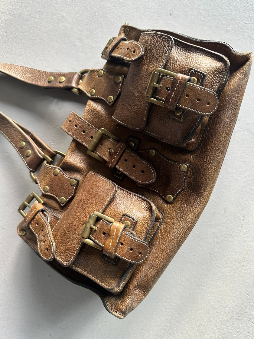 MULBERRY - 1990 DISTRESSED LEATHER ROXANNE BAG