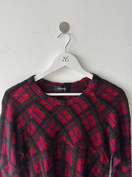 ZUCCA - early 2000s PLAID LONG SLEEVE TOP WITH FLARED HEM