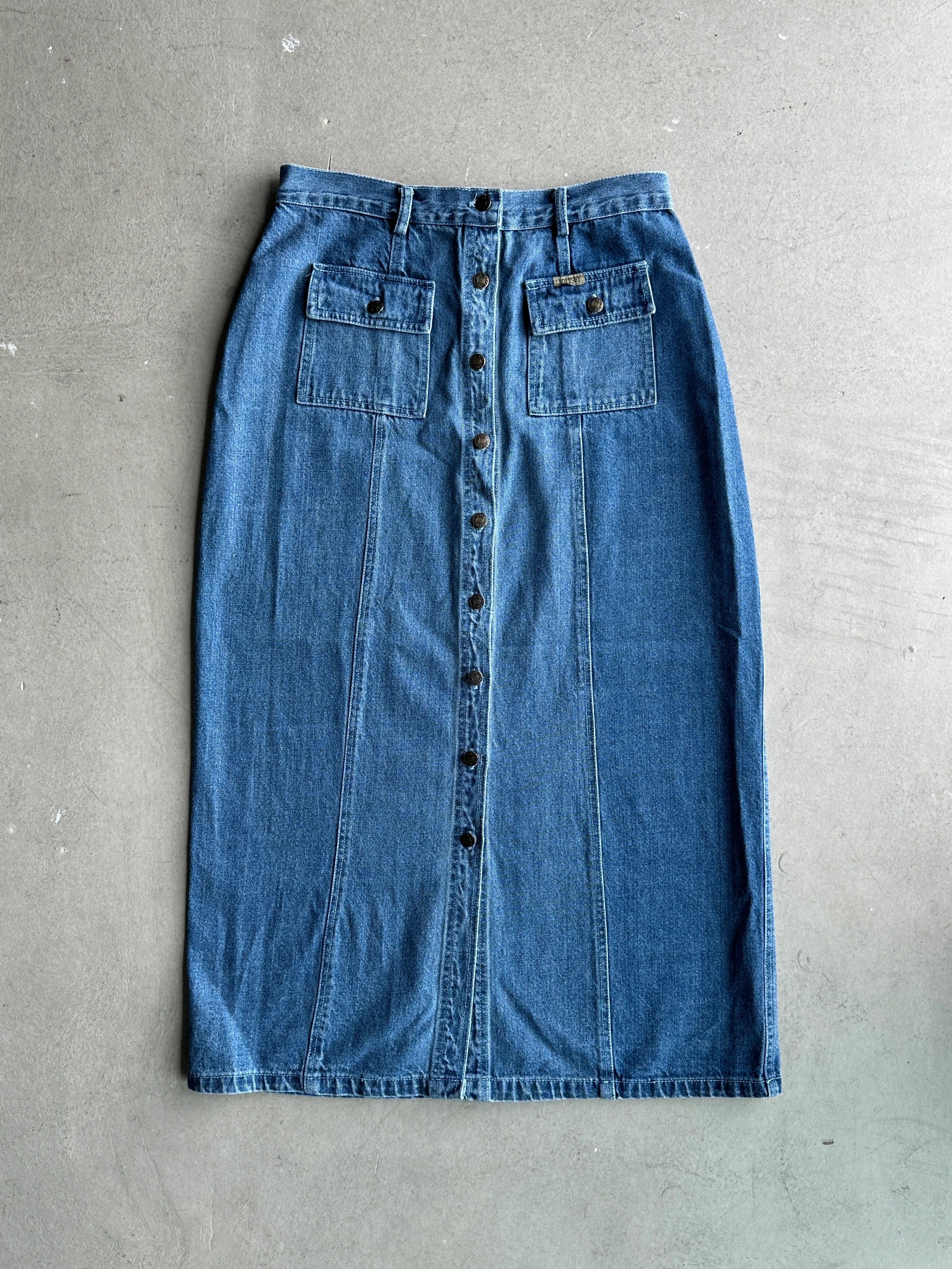 1990s FRONT BUTTONING MAXI DENIM SKIRT