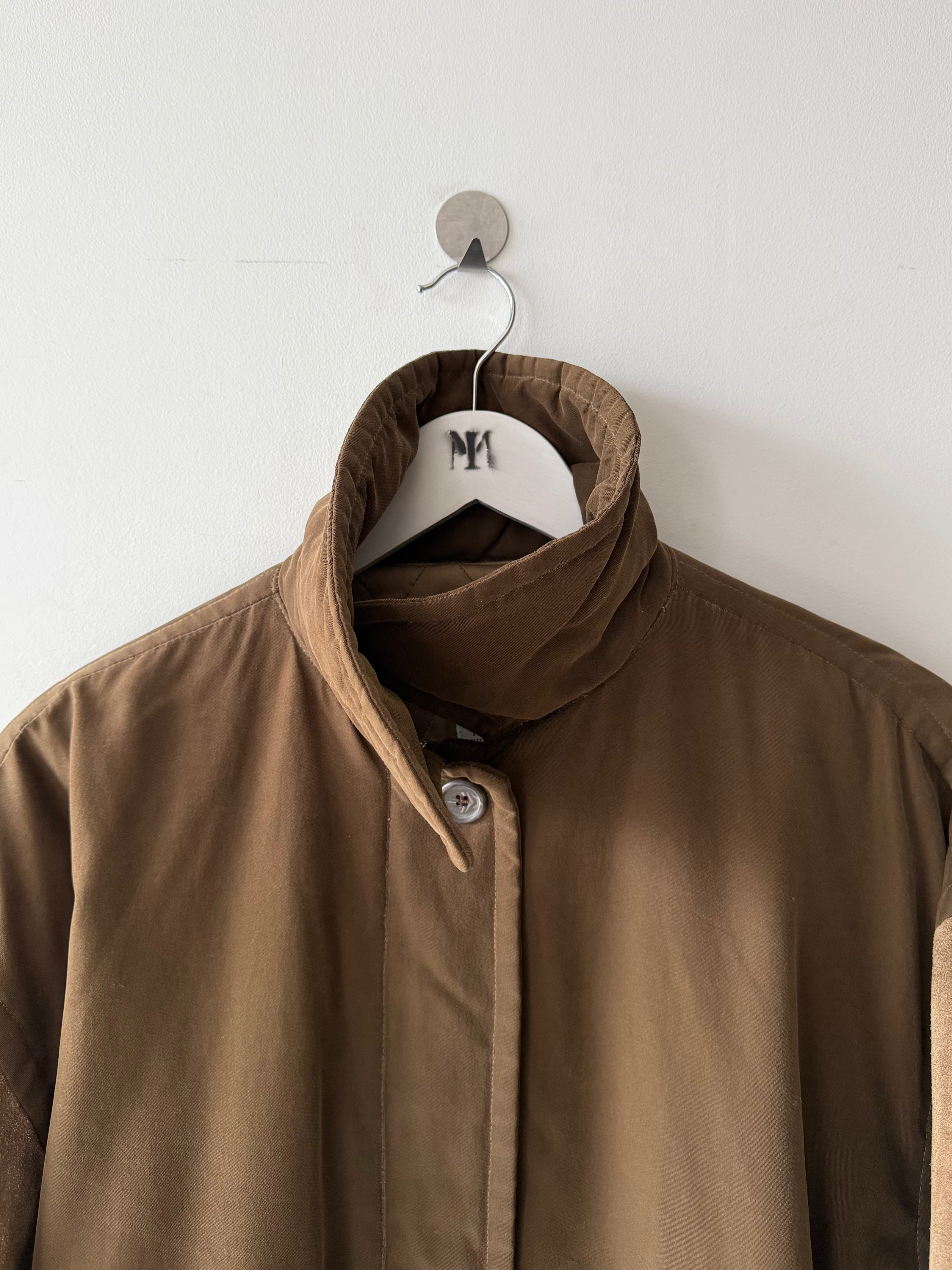 ICEBERG - 1980s BOMBER JACKET WITH CONTRASTING SUEDE SLEEVE AND APPLIQUÉ AT BACK