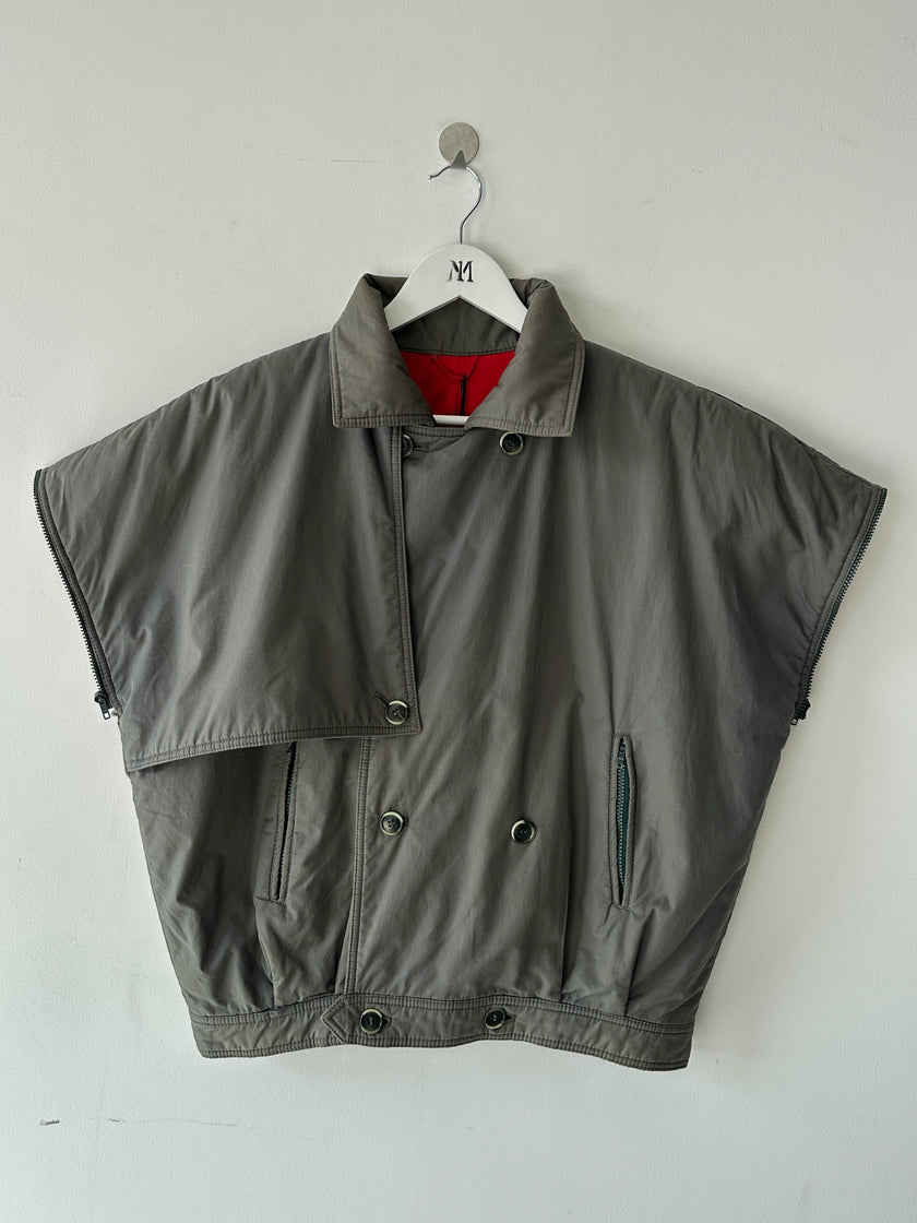 NO LABEL 1980s 2 IN 1 DOUBLE BREASTED BOMBER JACKET GILET