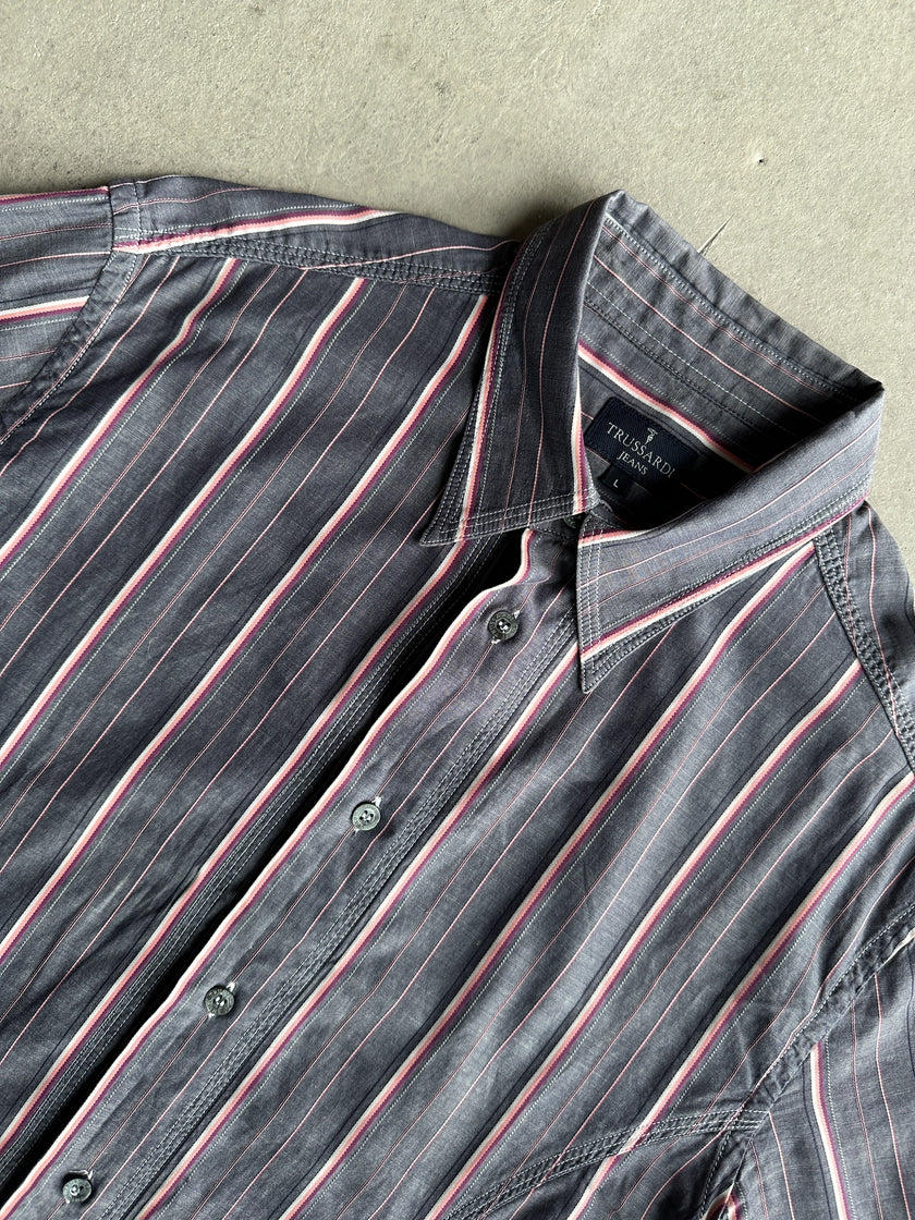 TRUSSARDI - 1990s STRIPED HALF SLEEVE SHIRT