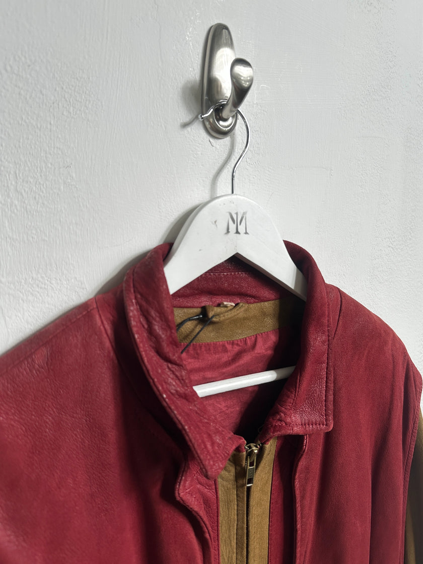 1980s SUEDE BOMBER JACKET WITH CONTRASTING GILET STYLE OUTER LAYER