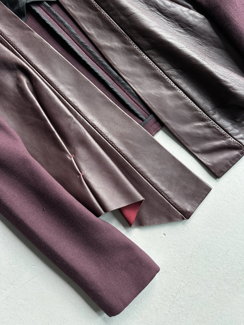 SHARON WAUCHOB - 2000s LEATHER FRONT DRAPED BLAZER