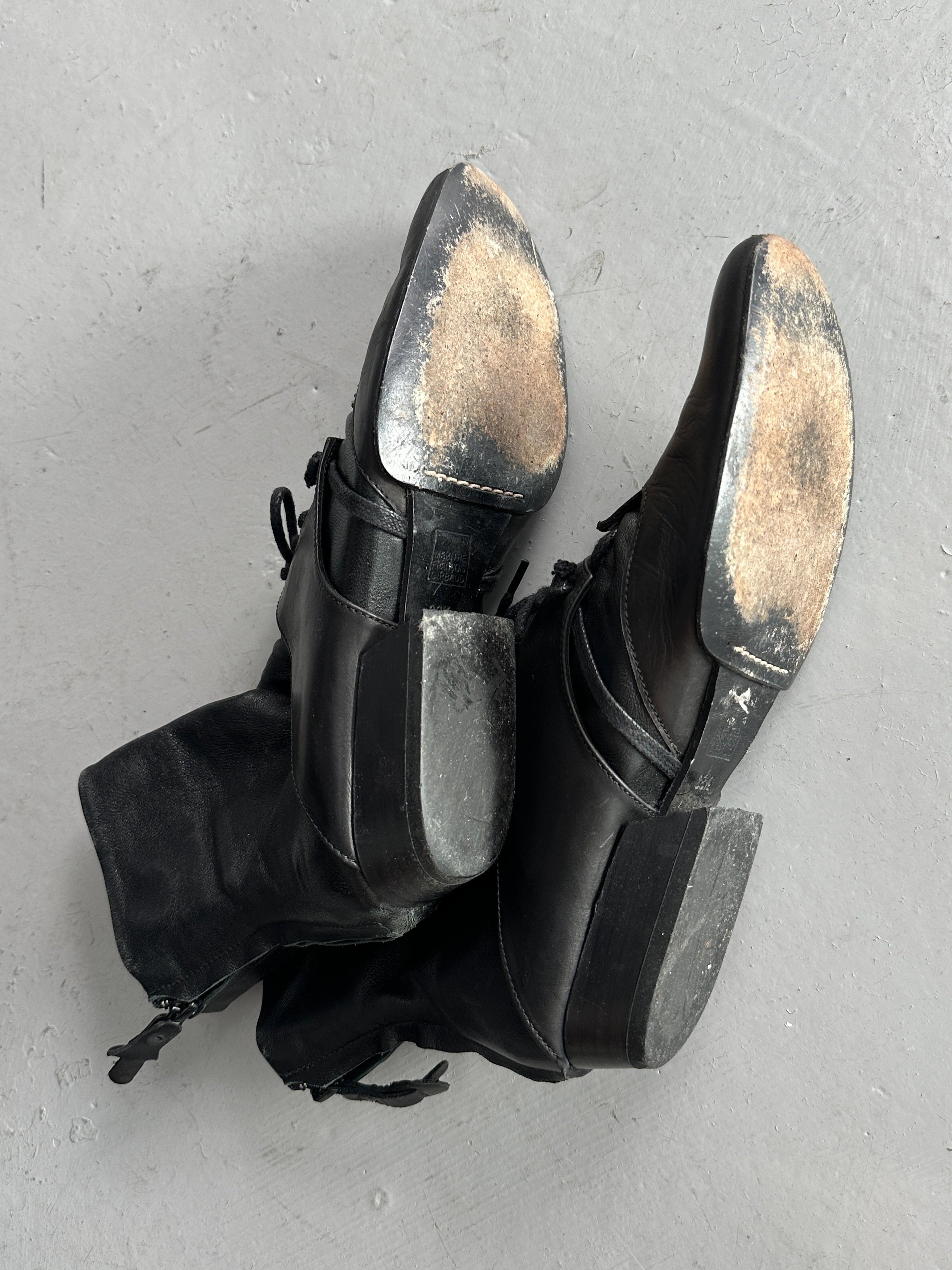 MARITHÉ + FRANÇOIS GIRBAUD - early 2000s SOFT LEATHER ANKLE BOOTS WITH LACE WRAPAROUND DETAILING