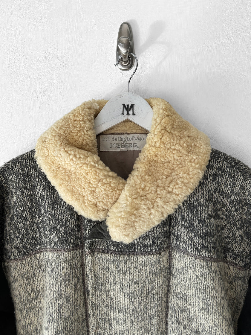 ICEBERG BY J.C. DE CASTELBAJAC - 1980s WOOL BOMBER JACKET WITH SHEARLING COLLAR