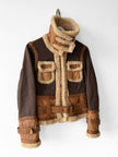ITALIAN LABEL 1980s PANELLED JACKET WITH LEATHER PANELS AND SHEARLING COLLAR AND TRIMS