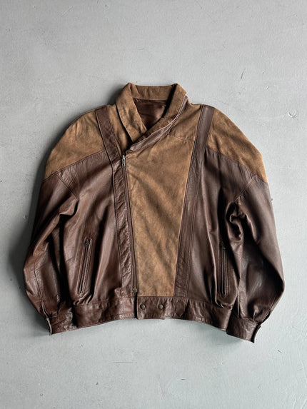 1980s DROPPED SHOULDER LEATHER AND SUEDE BOMBER JACKET