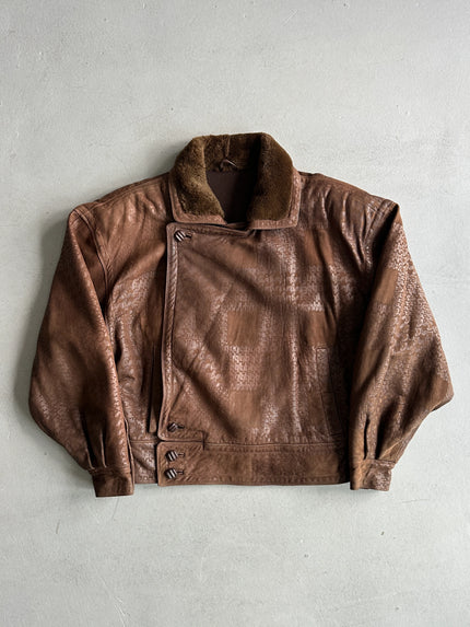 GIANNI VERSACE - 1980s LEATHER BOMBER JACKET WITH SHEARLING FUR
