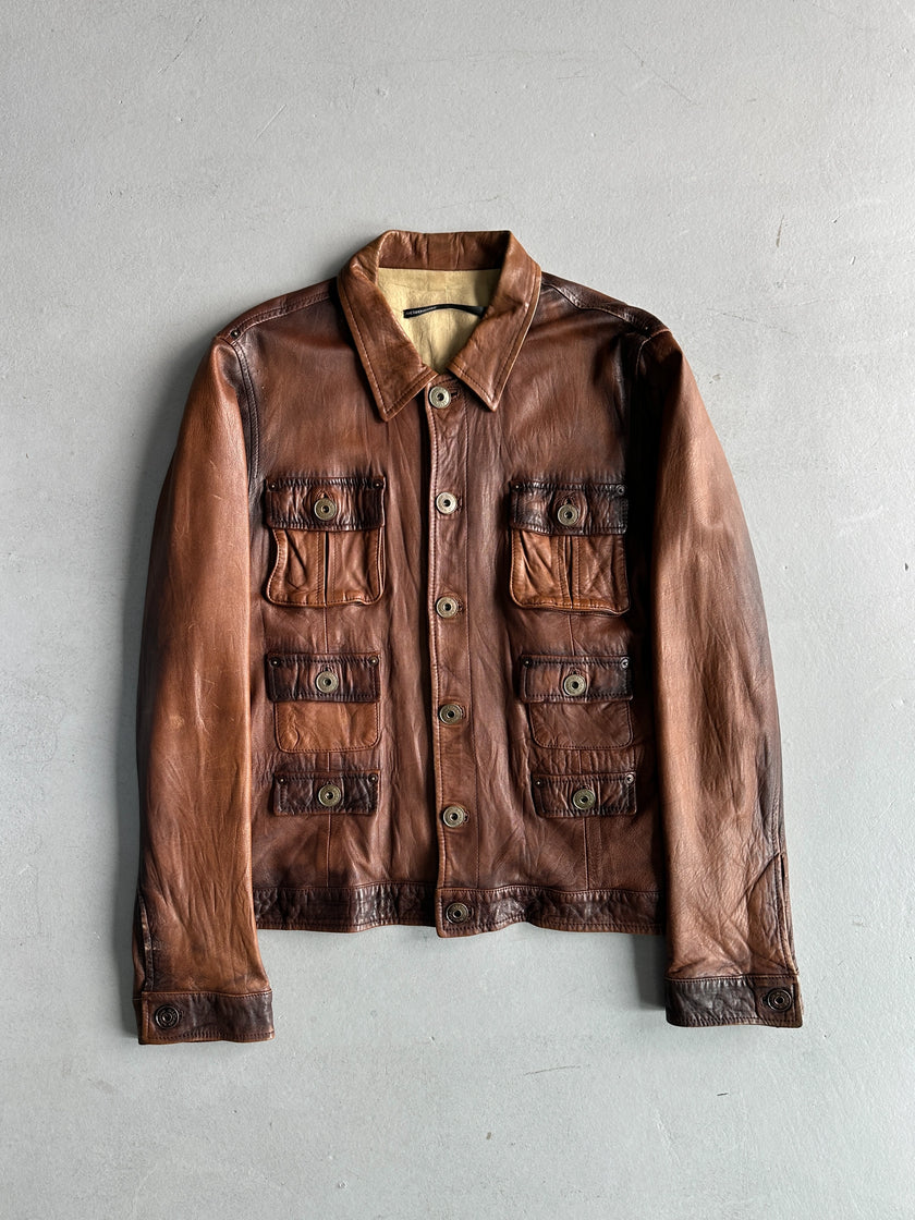 GAETANO NAVARRA - S/S 2007 MULTI POCKET DISTRESSED LEATHER JACKET