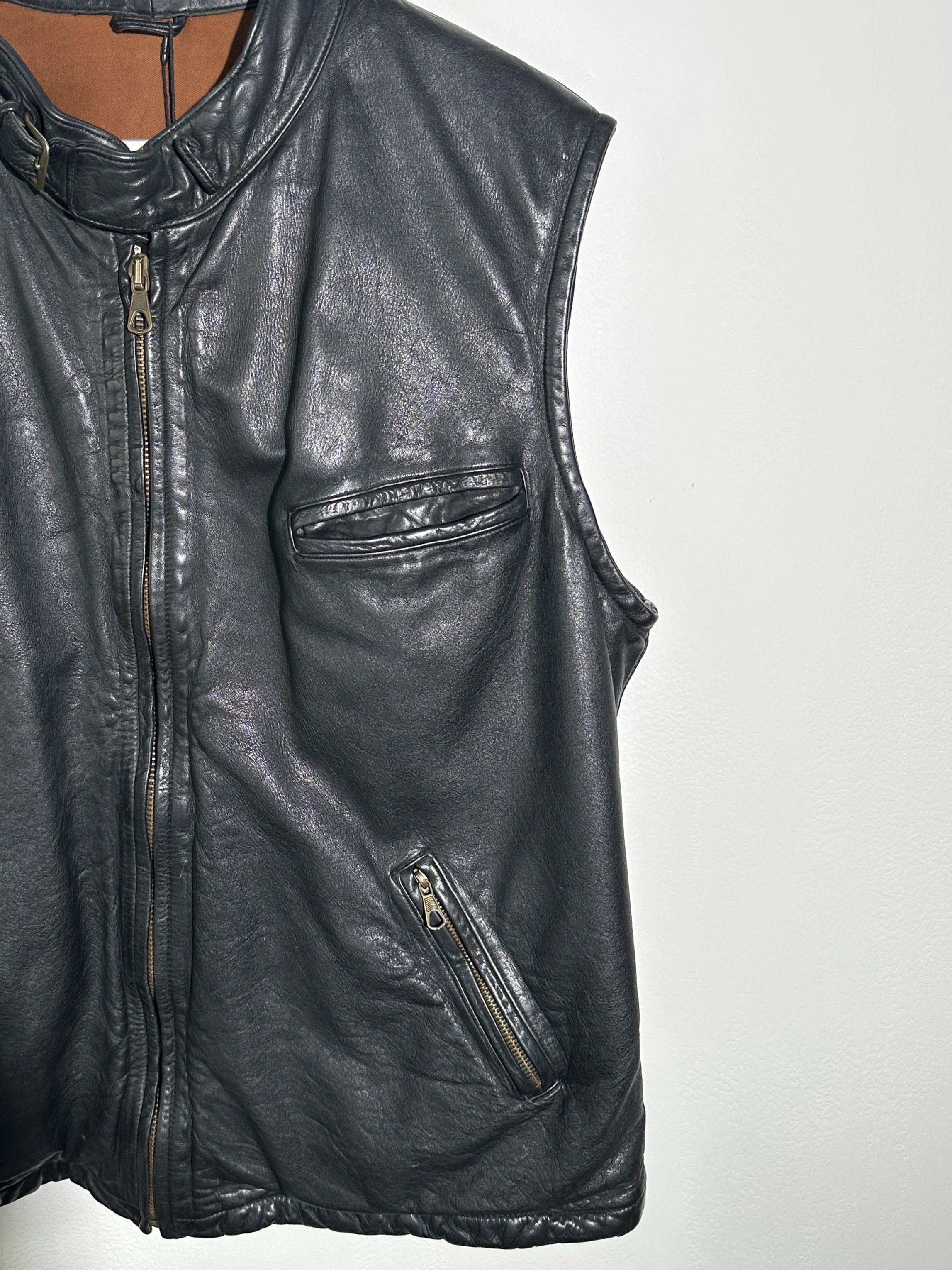 EMPORIO ARMANI - 1980s ZIPPED LEATHER BIKER VEST JACKET