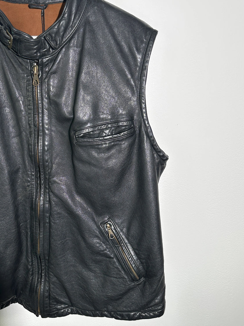 EMPORIO ARMANI - 1980s ZIPPED LEATHER BIKER VEST JACKET