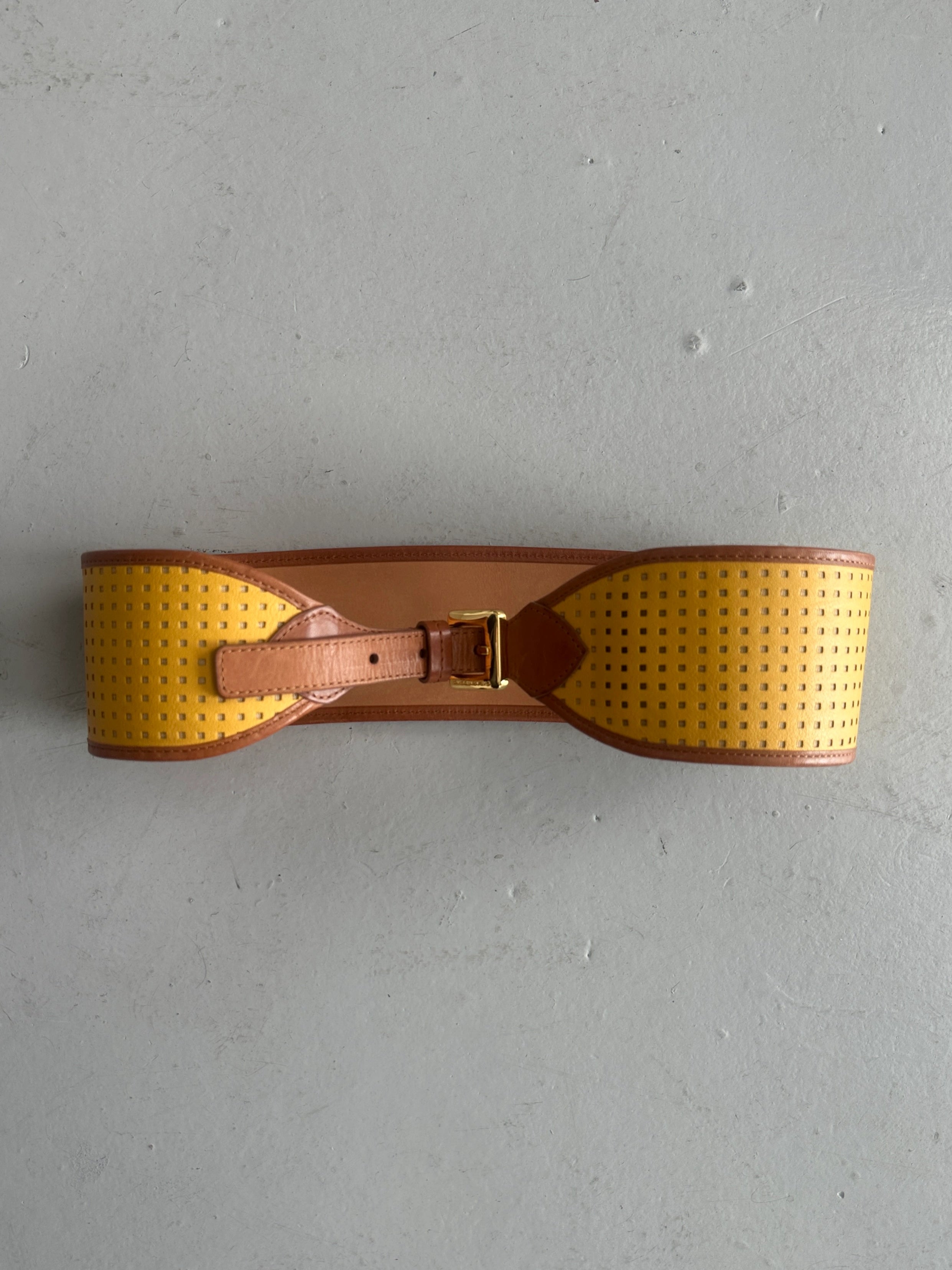 MOSCHINO - late 1980s PERFORATED LEATHER WIDE WAIST BELT