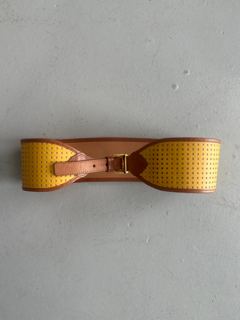 MOSCHINO - late 1980s PERFORATED LEATHER WIDE WAIST BELT