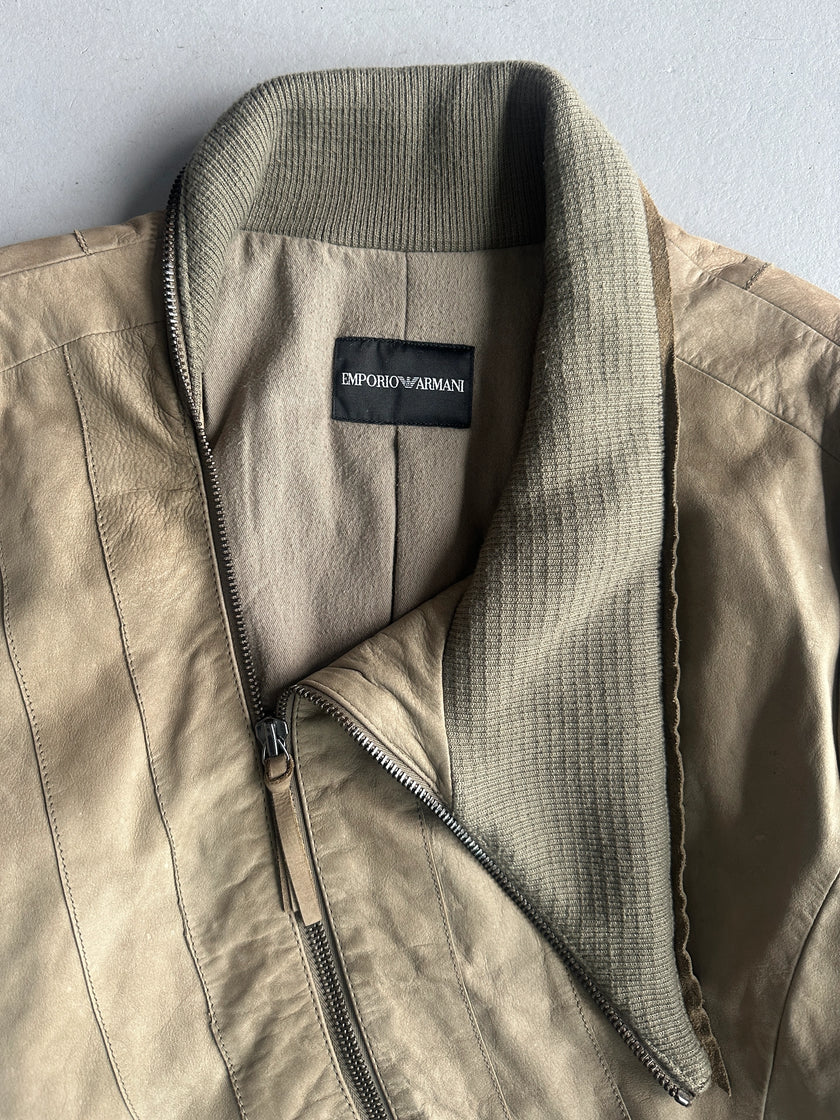 EMPORIO ARMANI - A/W 2011 ASYMMETRICAL ZIP FUNNEL NECK COLLAR CALF LEATHER JACKET