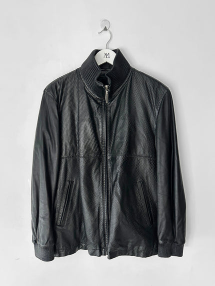 JEAN PAUL GAULTIER OBJET - 1990s PERFORATED LEATHER JACKET WITH ZIP OFF FUR LINING