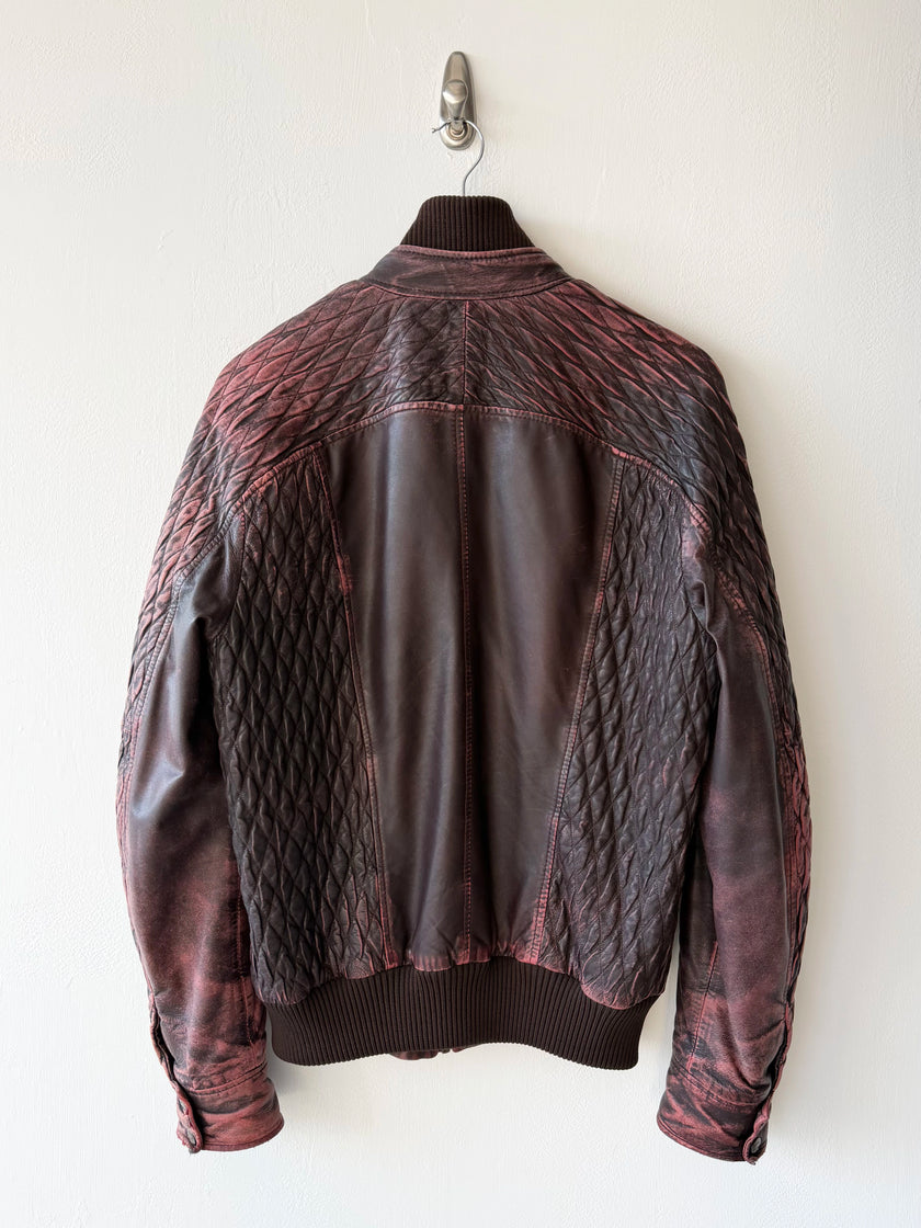 JUST CAVALLI - F/W 2008 DISTRESSED LEATHER BOMBER JACKET