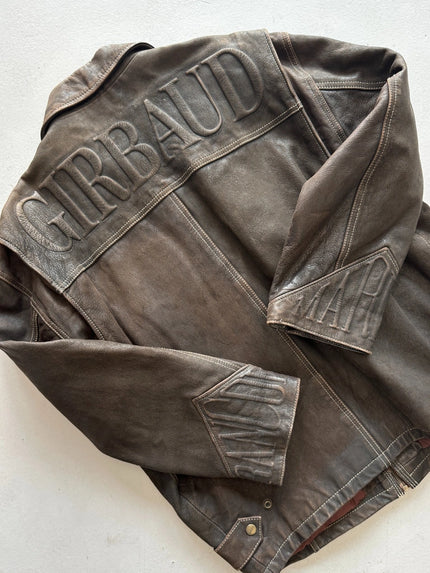 MARITHÉ + F.GIRBAUD 1990s EMBOSSED LOGO AT BACK LEATHER JACKET