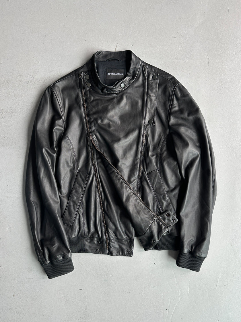 EMPORIO ARMANI - S/S 2009 ASYMMETRIC DOUBLE ZIP SOFT LEATHER JACKET